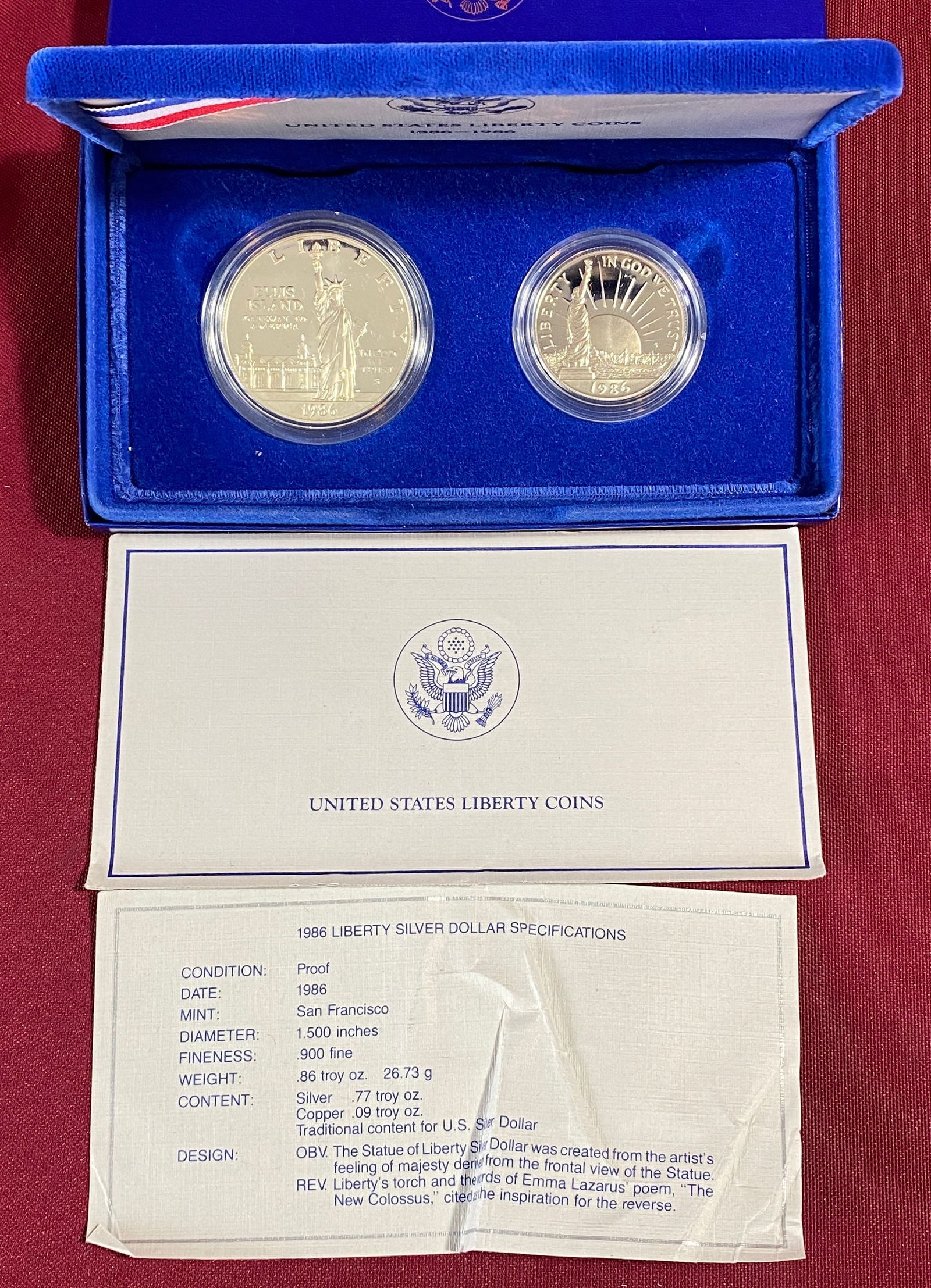 1986 U.S. Mint Statue of Liberty Commemorative Silver Dollar and Clad Half Dollar Set (1 of 5)