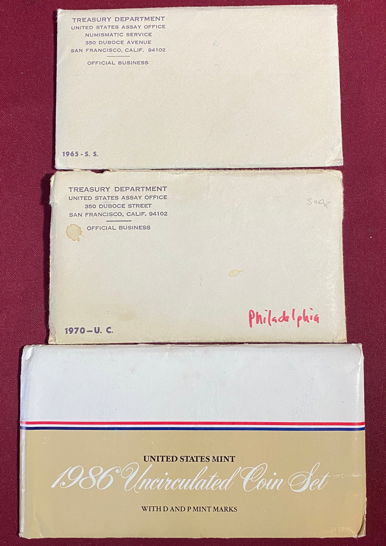 Three U.S. Mint Coin Sets - 1965 Special Mint Set, 1970 Uncirculated D & P, 1986 Uncirculated D & P (1 of 4)