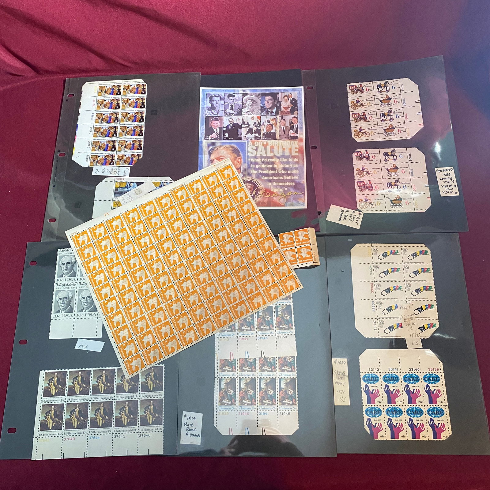 Blocks of U.S. and Foreign Uncancelled & Pre-Cancelled Stamps - US Bicentennial, Ronald Reagan,: Blocks of U.S. and Foreign Uncancelled & Pre-Cancelled Stamps - US Bicentennial, Ronald Reagan, Olympics, Christmas, Etc.