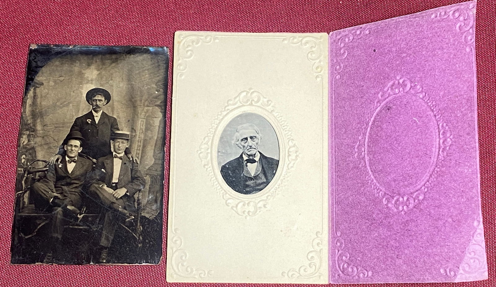 Two Antique Tintype Photos - Including Gem Tintype - (1) 3 Men in Hats & (1) Older Man (1 of 14)
