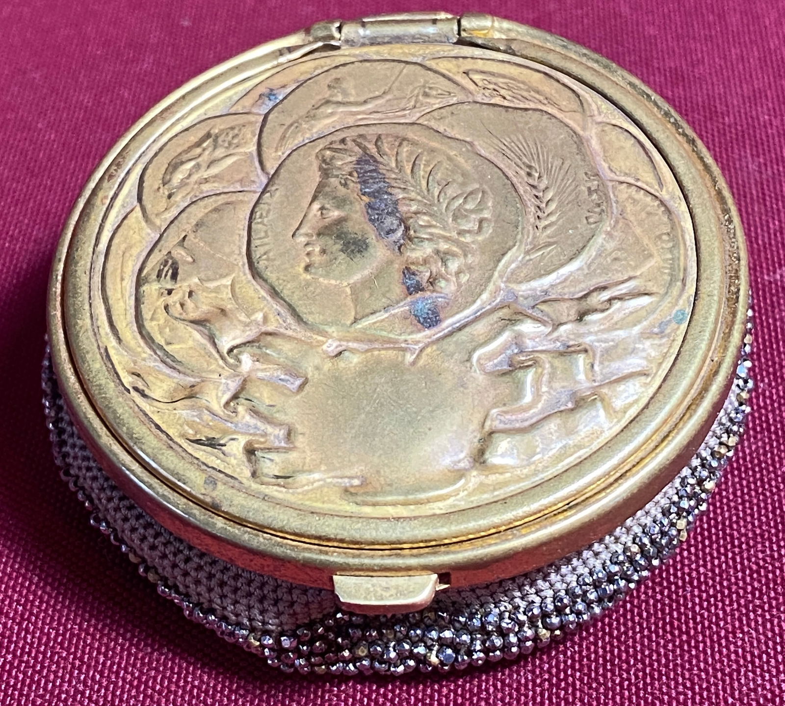 Antique Beaded Mesh Coin Purse with Greek or Roman Coin Design (1 of 7)