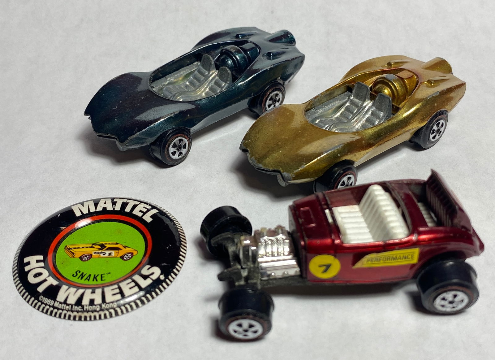 Three Johnny Lightning Cars Two Custom Turbine Cars, Custom 32 Ford, and Hot Wheels Snake 1969 (1 of 9)