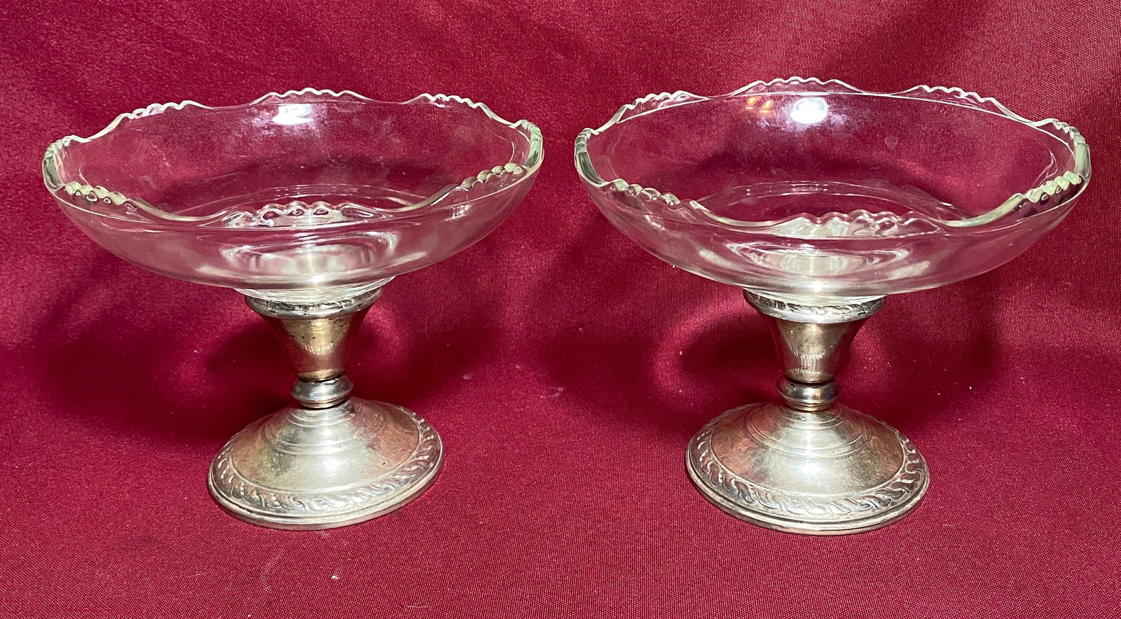 Two Sterling Silver Weighted Base Glass Bowls - Removable Unscrewable Glass Total Weight of Sterling (1 of 6)
