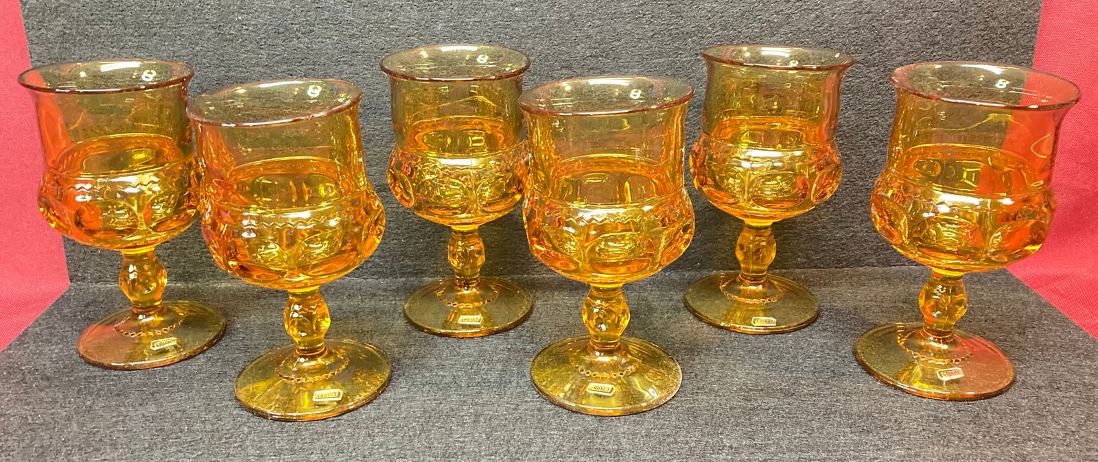 Set of Six Indiana Colony Kings Crown Thumbprint Dark Amber Wine Goblets - Absolutely No Shipping (1 of 4)