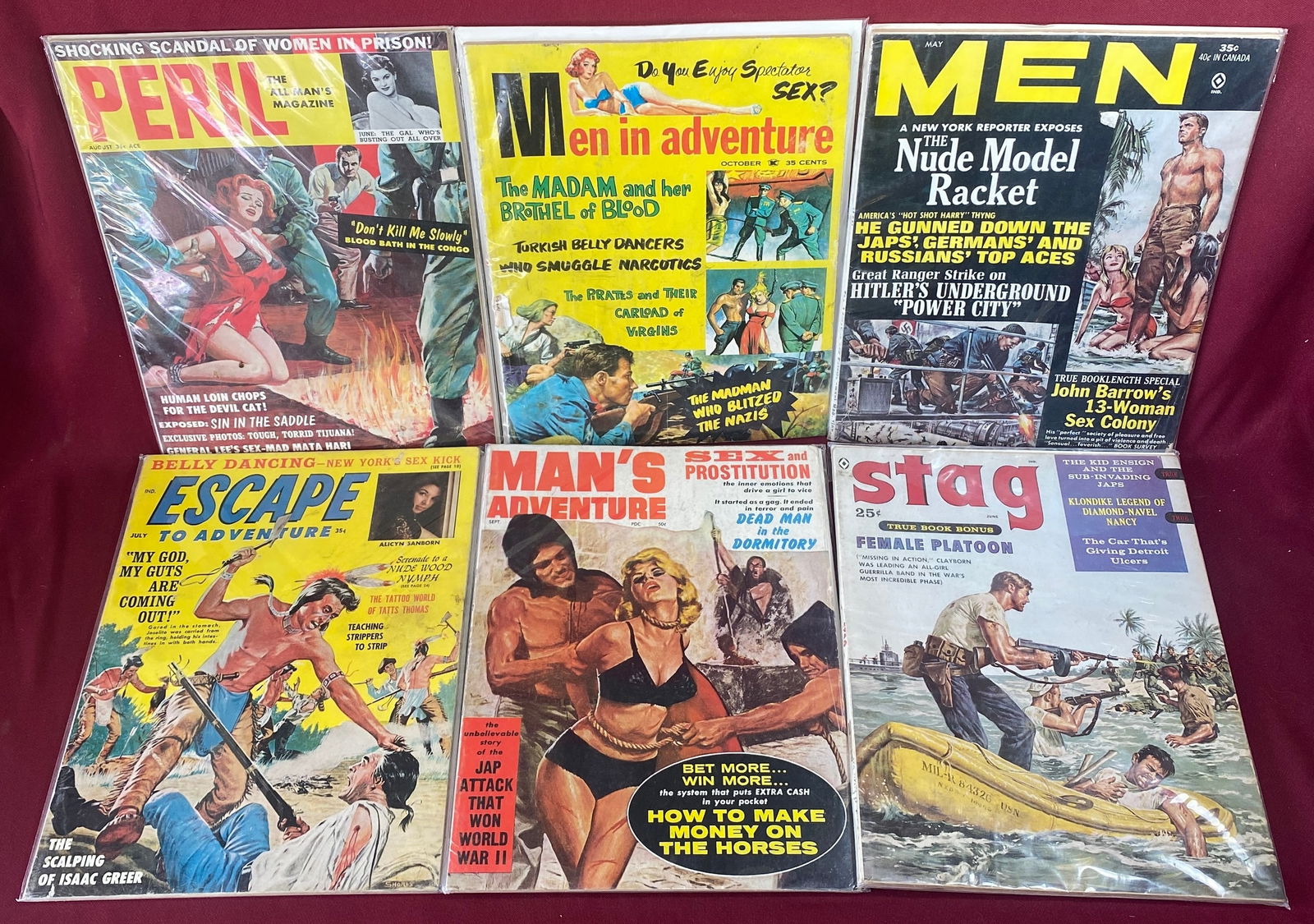 Six Vintage Men's Adventure/Interest Magazines - Stag, Man's Adventure, Men, Etc.: Six Vintage Men's Adventure/Interest Magazines - Stag, Man's Adventure, Men, Etc.