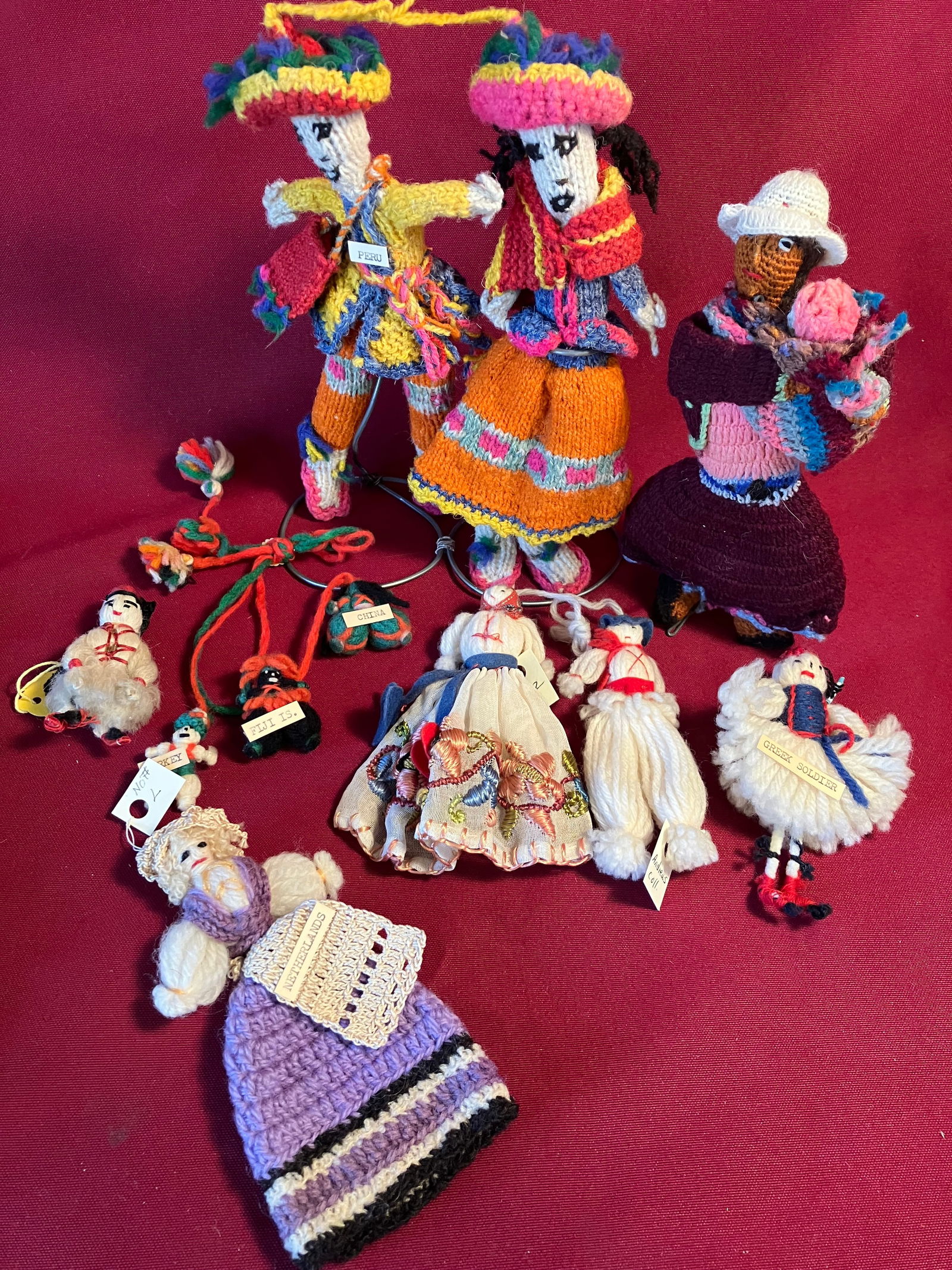 Group of Wool/Yarn Dolls - Knitted, Crocheted, Etc. - Various 'Ethnicities' - Some with Various (1 of 9)