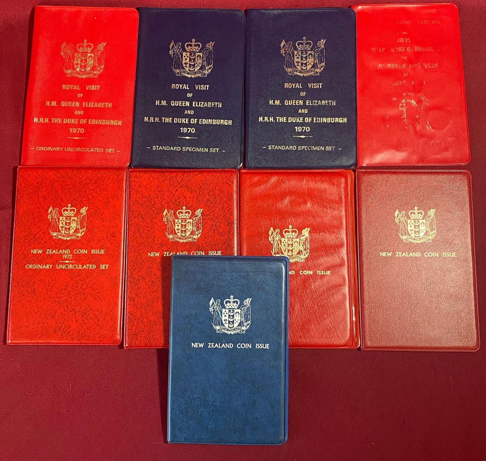 Nine Various New Zealand Coin Issue Sets - (5) Uncirculated 1972-1975 & 1978 - (4) 1970 Royal Visit: Nine Various New Zealand Coin Issue Sets - (5) Uncirculated 1972-1975 & 1978 - (4) 1970 Royal Visit of H.M. Queen Elizabeth and H.R.H. the Duke of Edinburgh