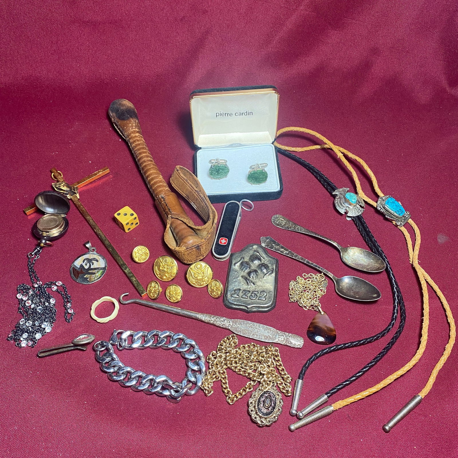 Assortment of Jewelry, Buttons, Jackknife - Bolo Ties, Spoons, Etc. (1 of 7)
