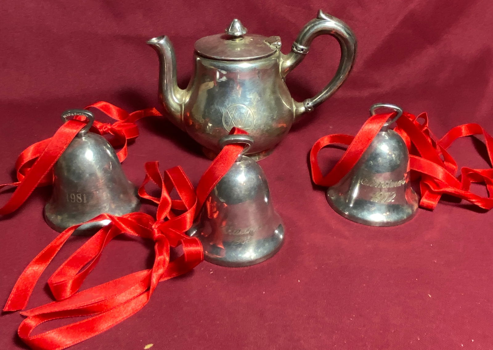 Silver-Plate Tea Pot & Three Christmas Bells (1 of 6)