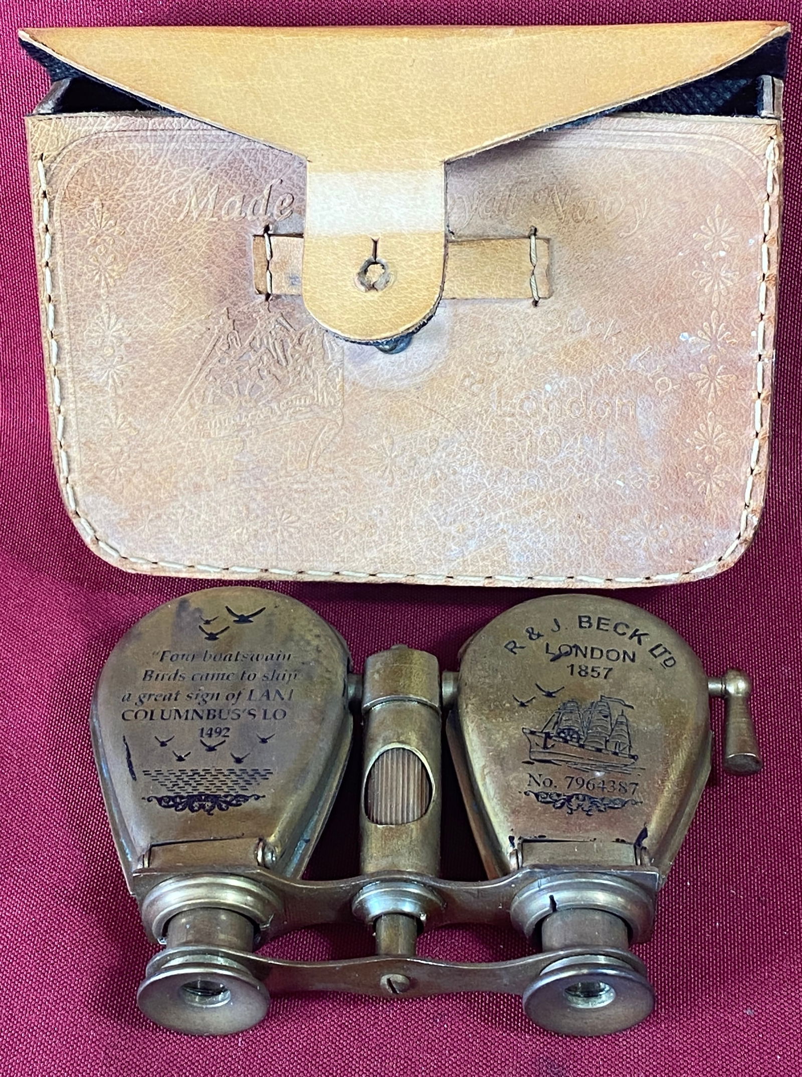 Brass Nautical Folding R&J Beck Londo Binoculars No.7964387 - Made for Royal Navy - with Leather (1 of 11)