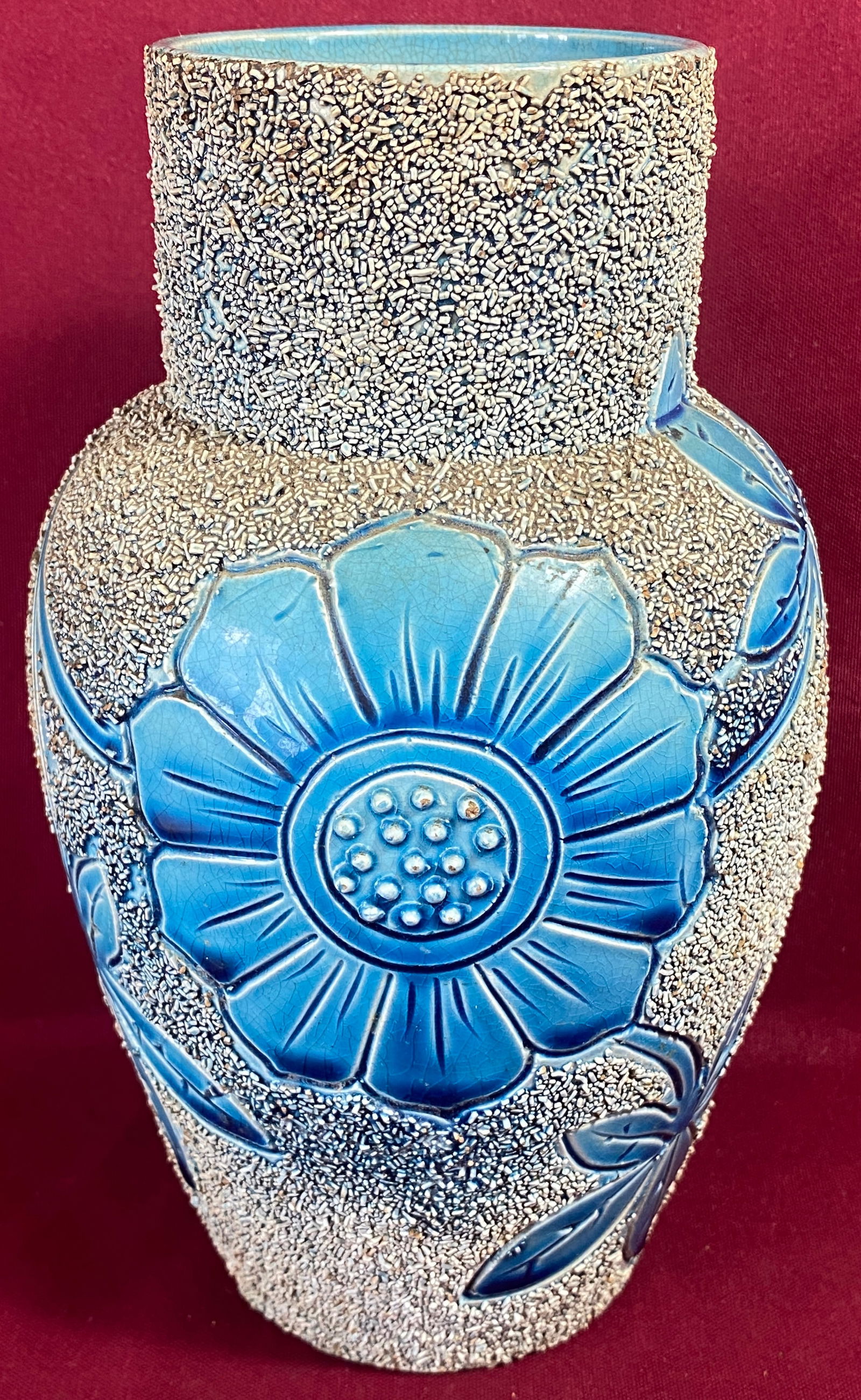 Sand Majolica Art Pottery - Floral Design Vase (1 of 7)