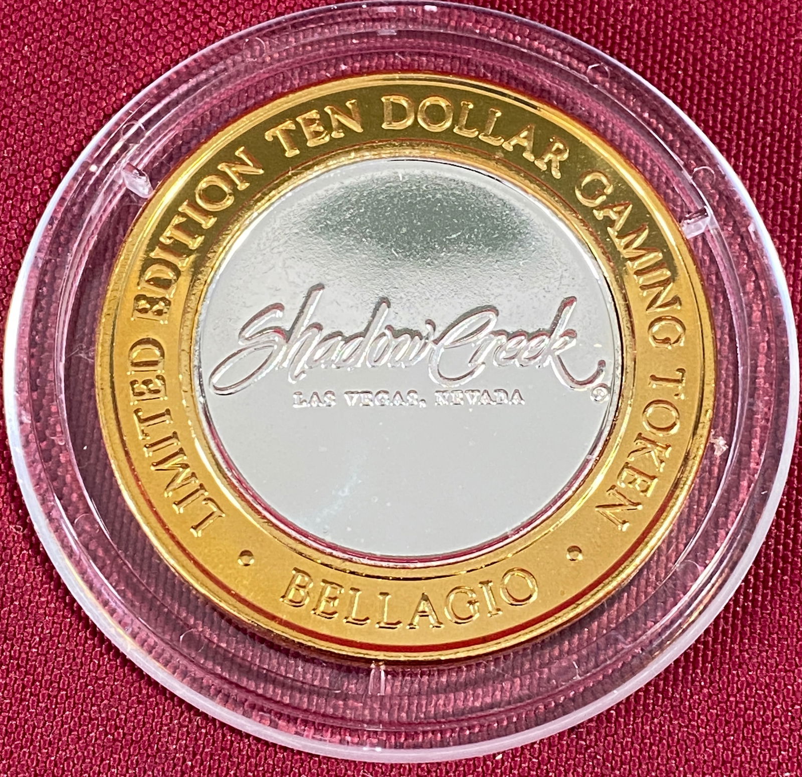 Bellagio .999 Fine Silver in Brass Ring $10 Gaming Token: Bellagio .999 Fine Silver in Brass Ring $10 Gaming Token