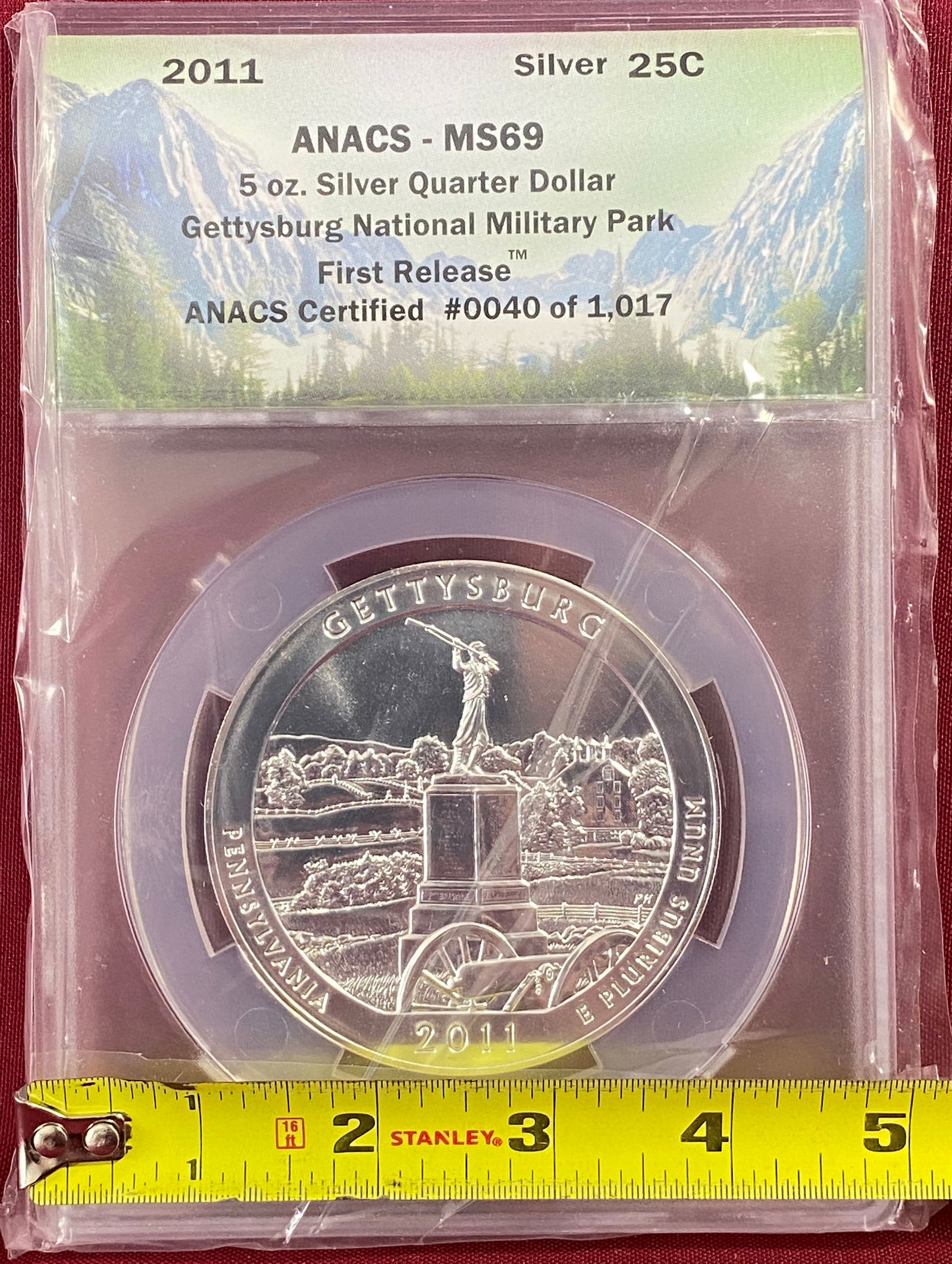 Graded 2011 Five Ounce .999 Fine Silver Round - Gettysburg National Military Park - Early Releases - (1 of 6)