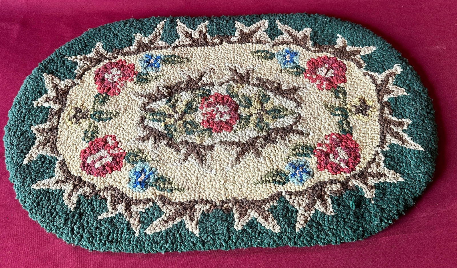 Older Floral Hooked Rug - 28"x18" (1 of 7)