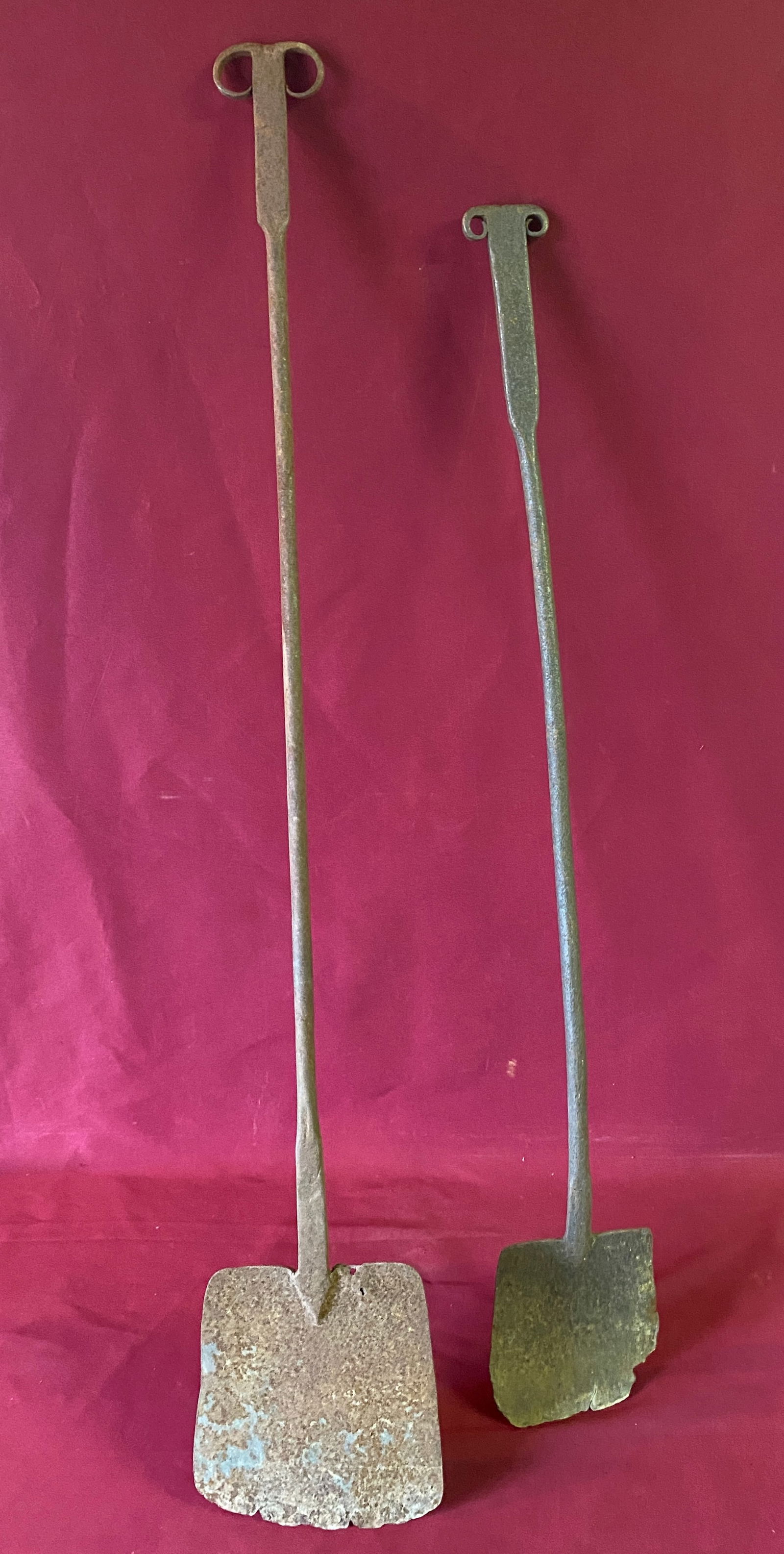 Two Primitive Hand-Forged Iron Fireplace Peels - (1) 44"L & (1) 38.25" - Absolutely NO Shipping (1 of 5)