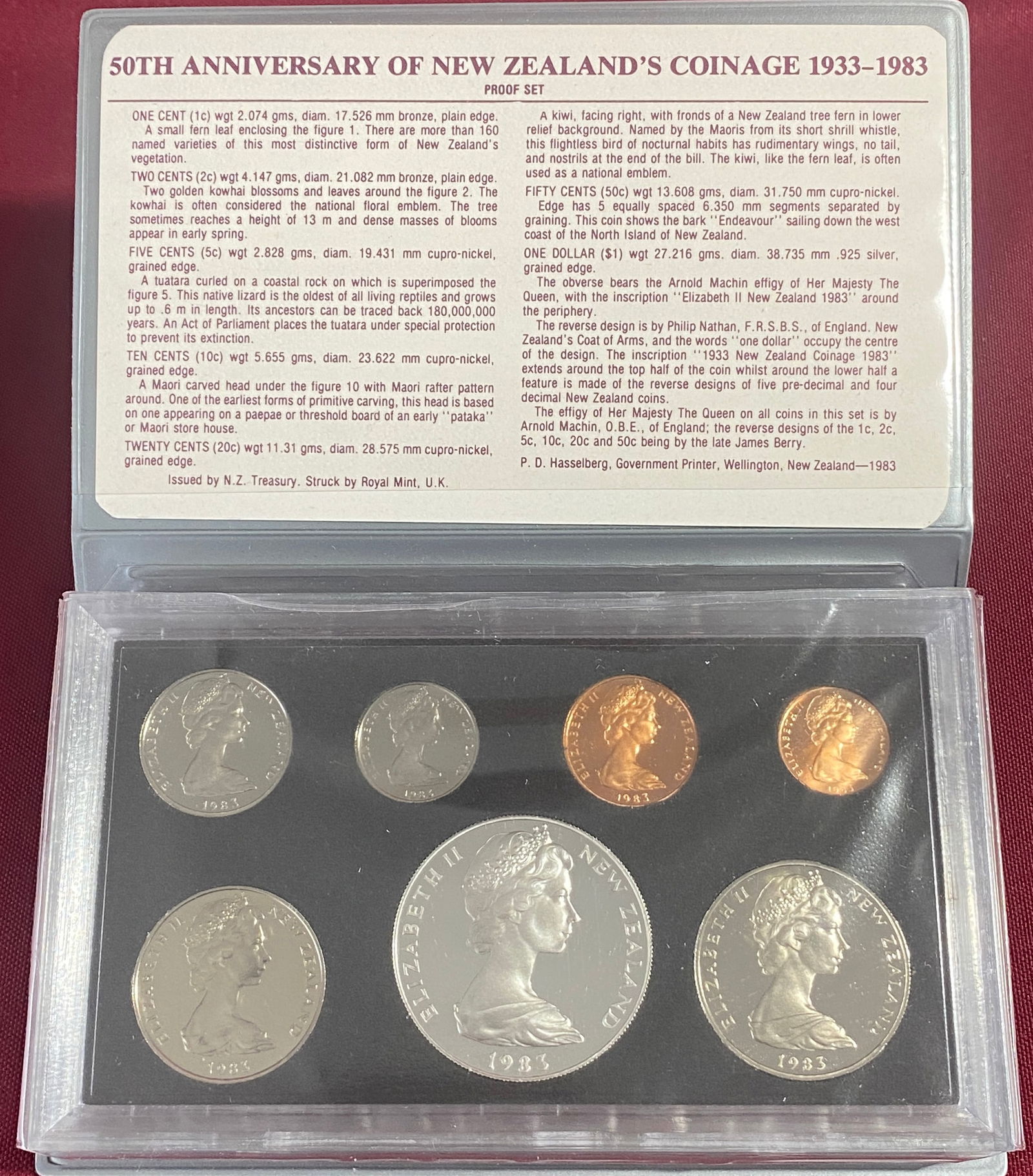 1983 50th Anniversary of New Zealand's Coinage Including Sterling Silver One Dollar Coin (1 of 5)
