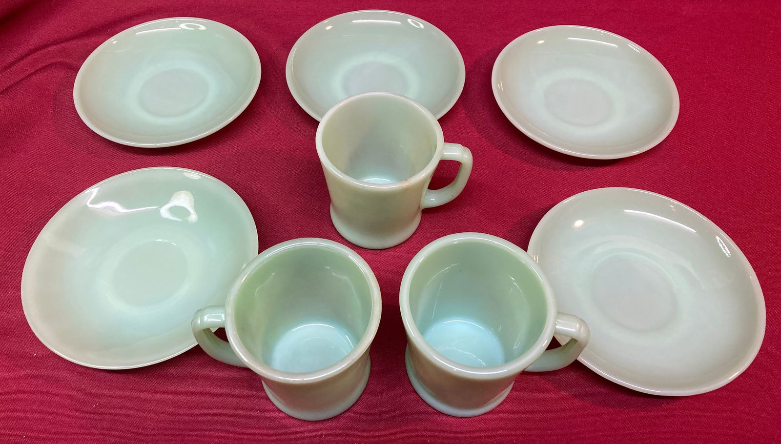 Eight Pieces of Jadeite Fire King - Cups, Saucers - One Not Marked - Absolutely No Shipping (1 of 5)