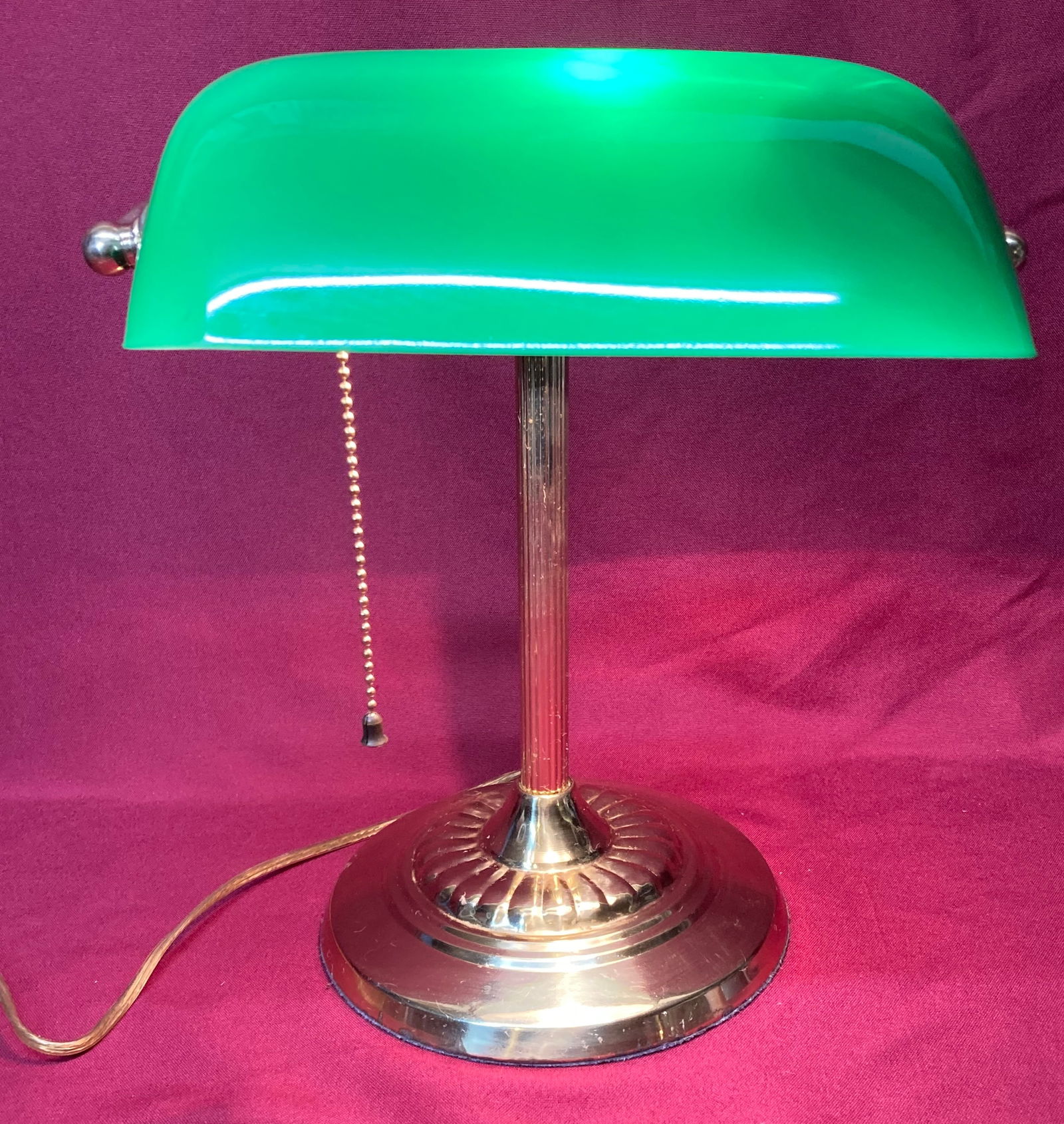 Vintage Brass Bankers Desk Light with Green Glass Shade - Absolutely No Shipping (1 of 3)