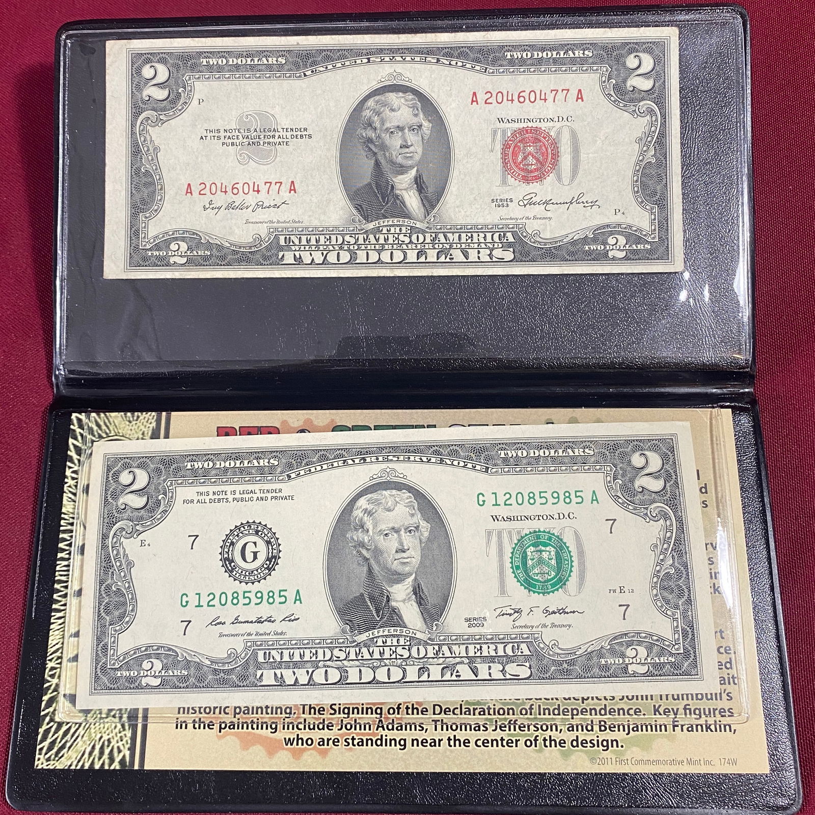 Red & Green Seal $2 Bills Folio - 1953 Red, 2009 Green (1 of 6)