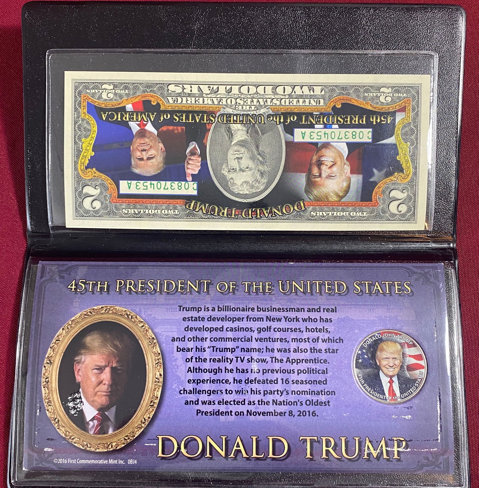 45th President of the United States Colorized Two-Dollar Bill and Coin Set: 45th President of the United States Colorized Two-Dollar Bill and Coin Set
