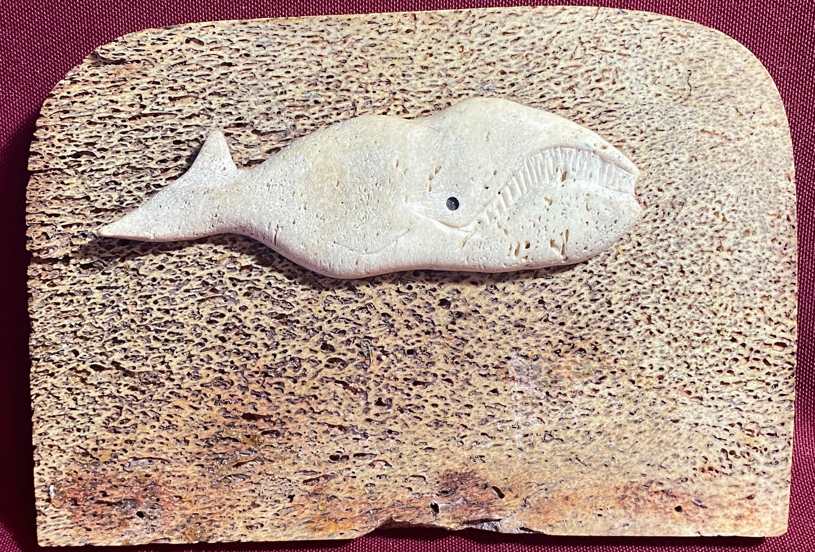 Nautical Folk-art Carved Bone Wall Hanging - Shaped Like a Whale: Nautical Folk-art Carved Bone Wall Hanging - Shaped Like a Whale