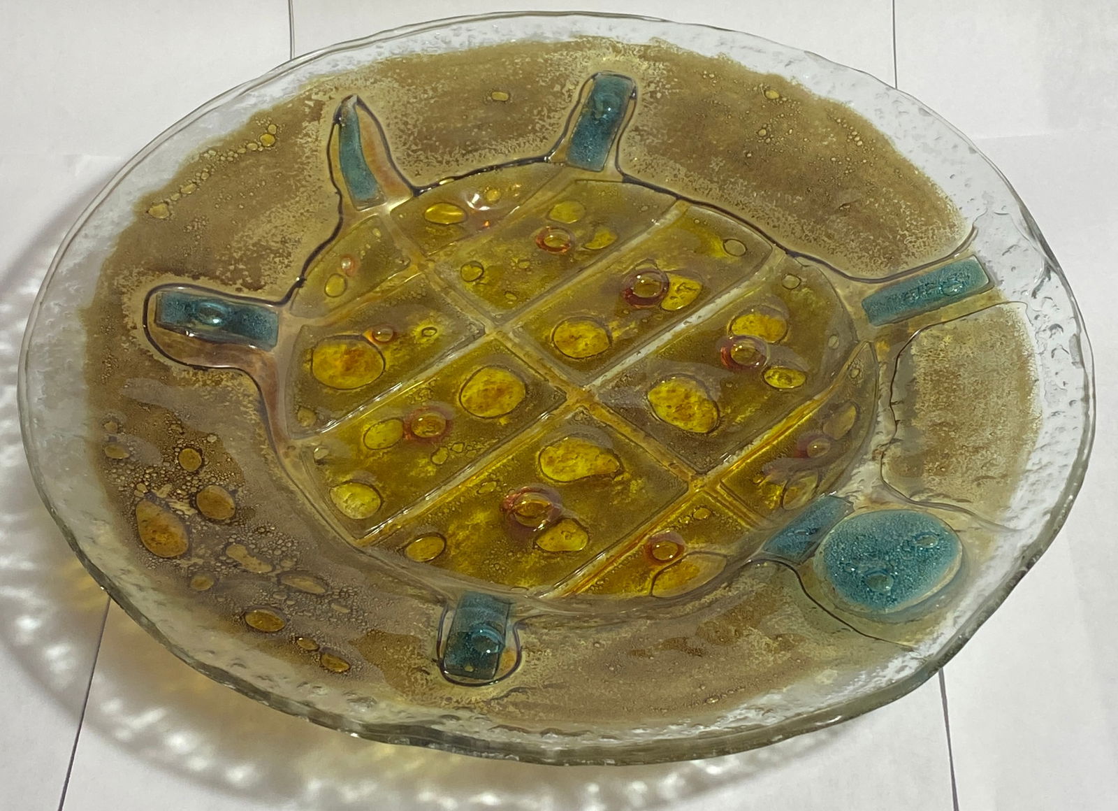 Art Glass Fusion Plate of a Sea Turtle (1 of 5)