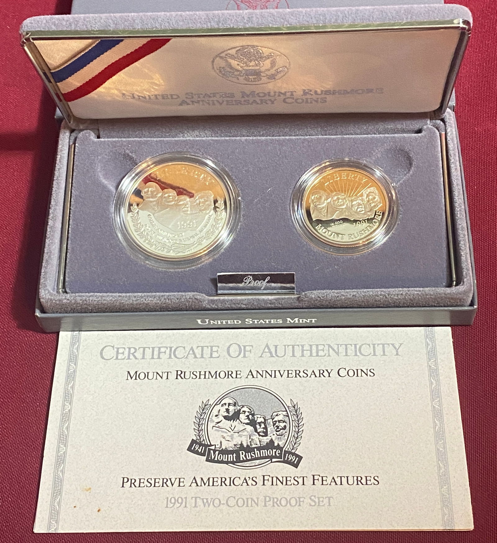 1991-S Mount Rushmore Commemorative Two-Coin Proof Set - Includes 1 Silver Dollar (1 of 6)