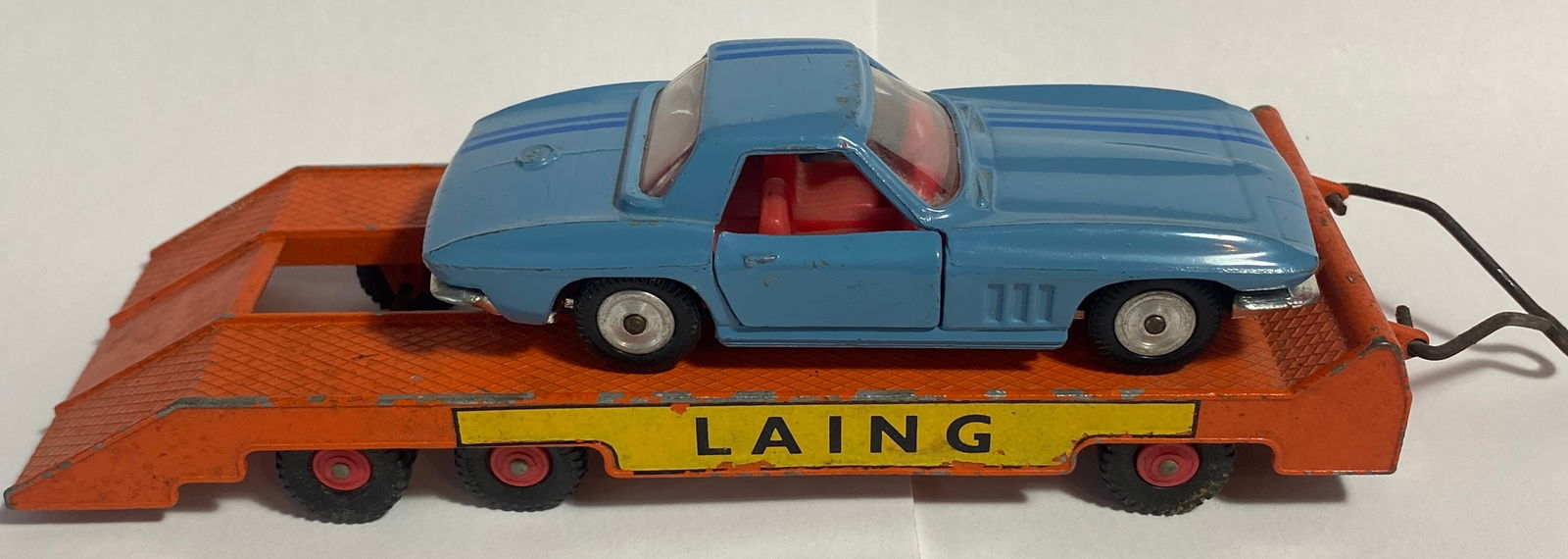 Two Older Toy Cars and Trailer - Cragstan Detroit SR No.8105, Corvette Stingray, and Lesney Matchbox: Two Older Toy Cars and Trailer - Cragstan Detroit SR No.8105, Corvette Stingray, and Lesney Matchbox Series King Size No.8 Trailer