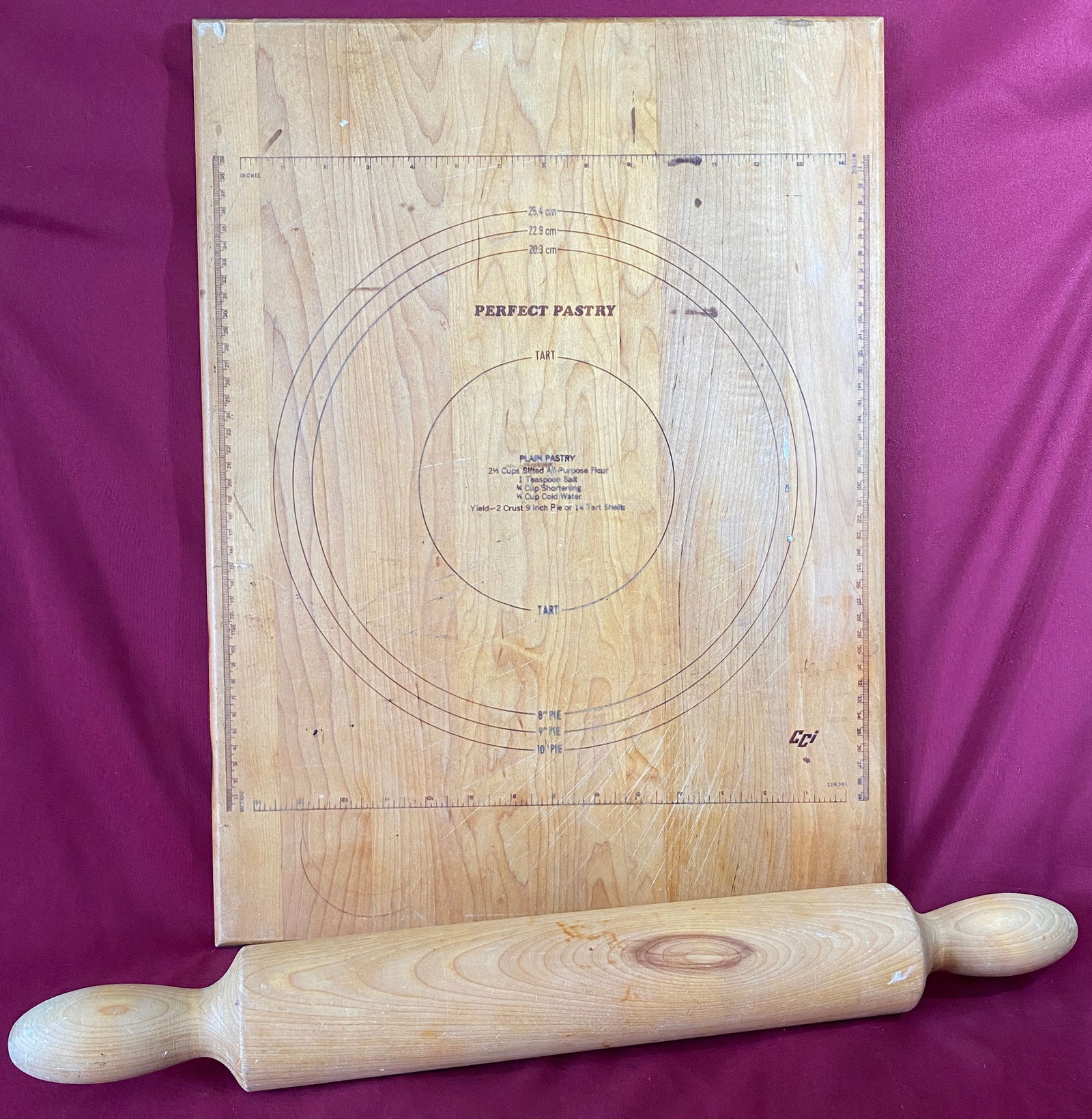 Old Wooden Pastry Board and Rolling Pin - Some Burn Marks on Board (1 of 9)
