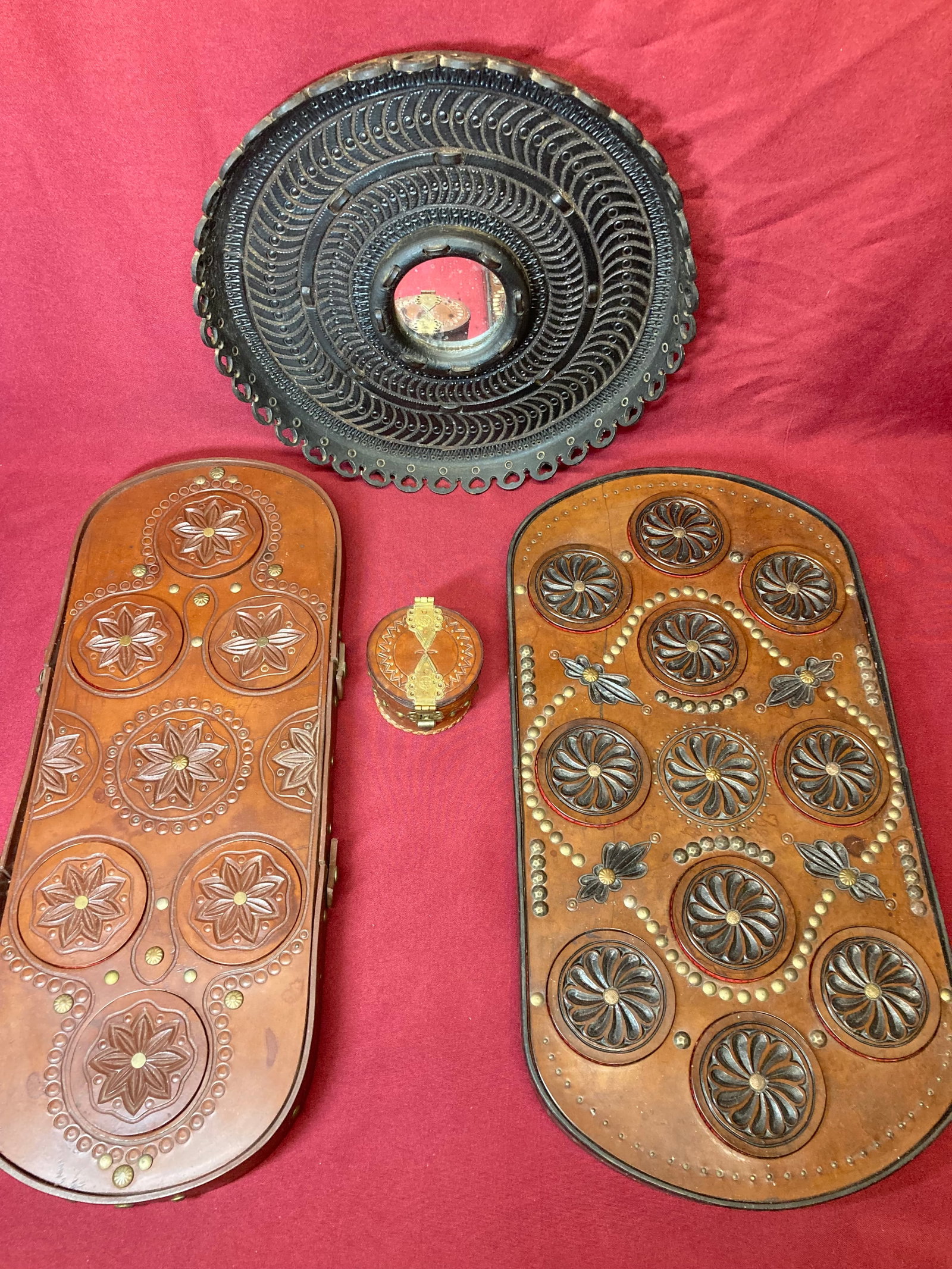 Rare Leather Tooled Serving Collection - Oval & Round Trays, Etc. - Marked Germany (1 of 5)