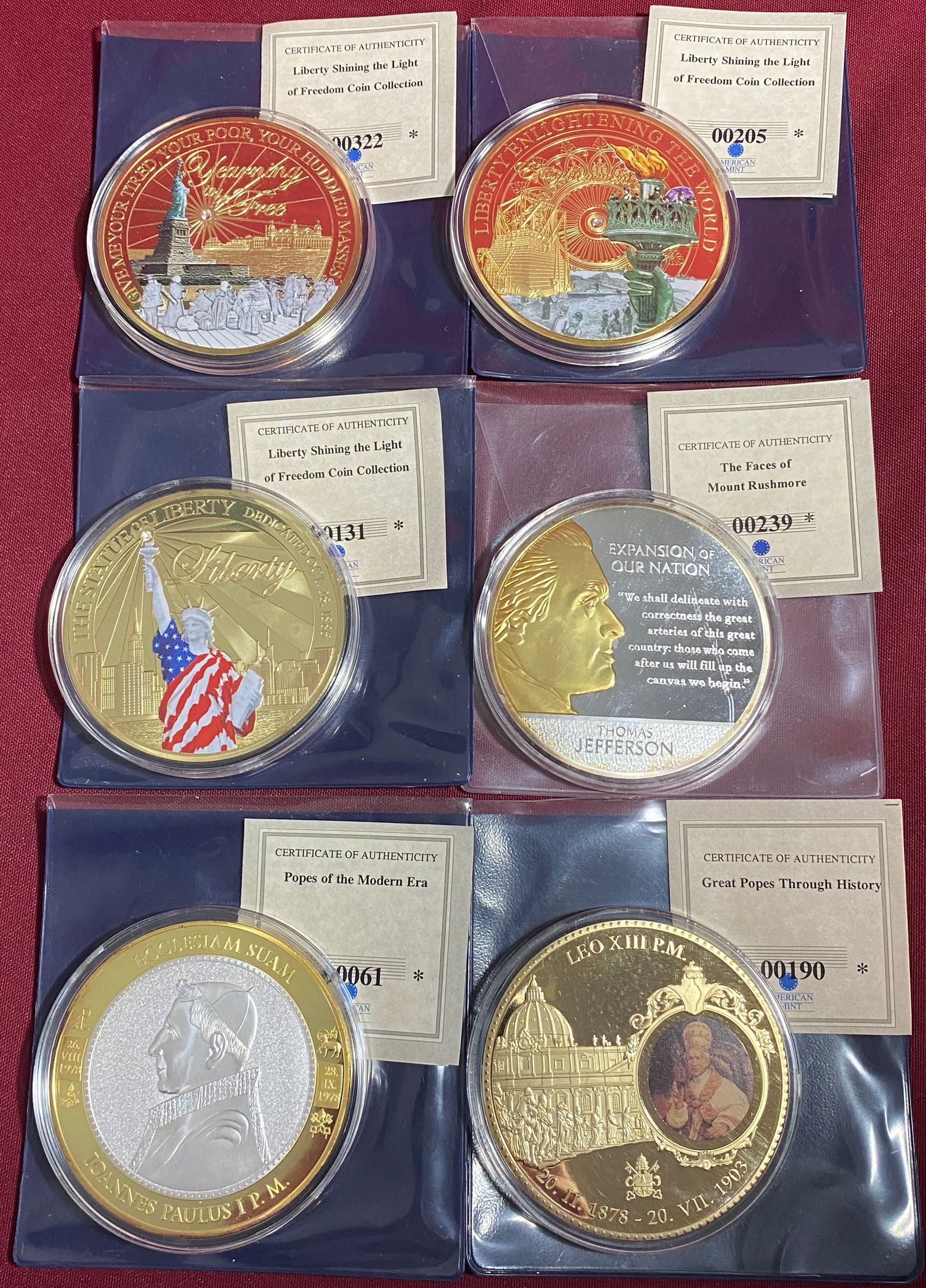 Six Various Subject American Mint Tokens with COAs (1 of 9)