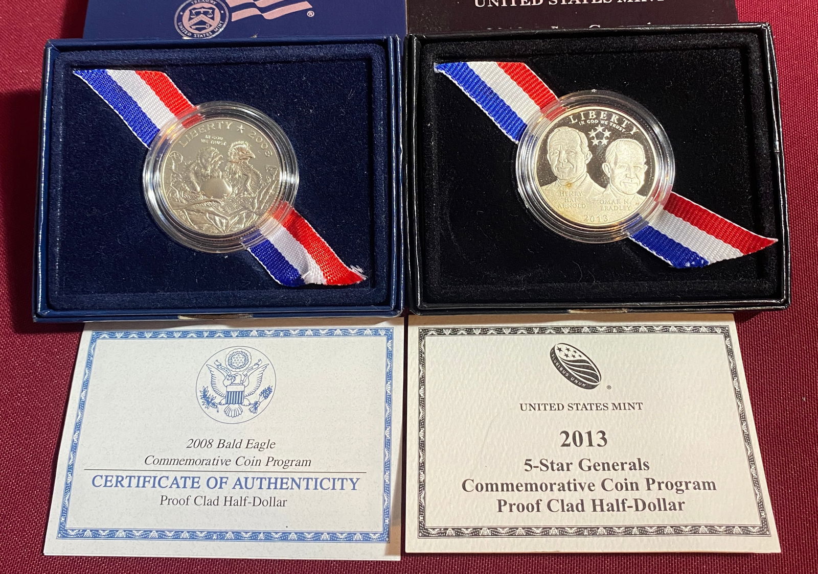 Two Commemorative Proof Silver Clad Half Dollars - 2008 Bald Eagle, 2013 5-Star Generals (1 of 7)