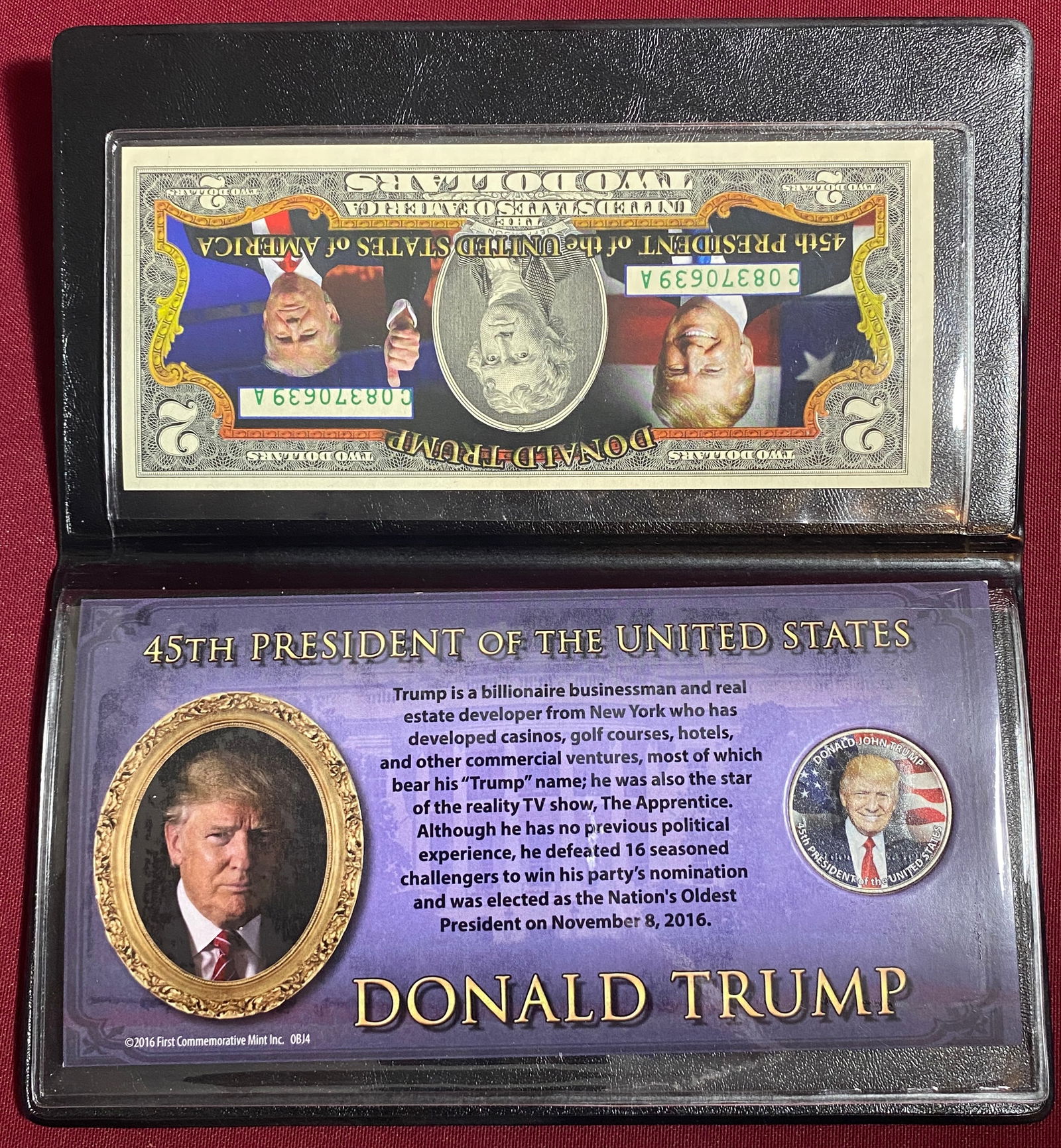 45th President of the United States Colorized Two-Dollar Bill and Coin Set: 45th President of the United States Colorized Two-Dollar Bill and Coin Set
