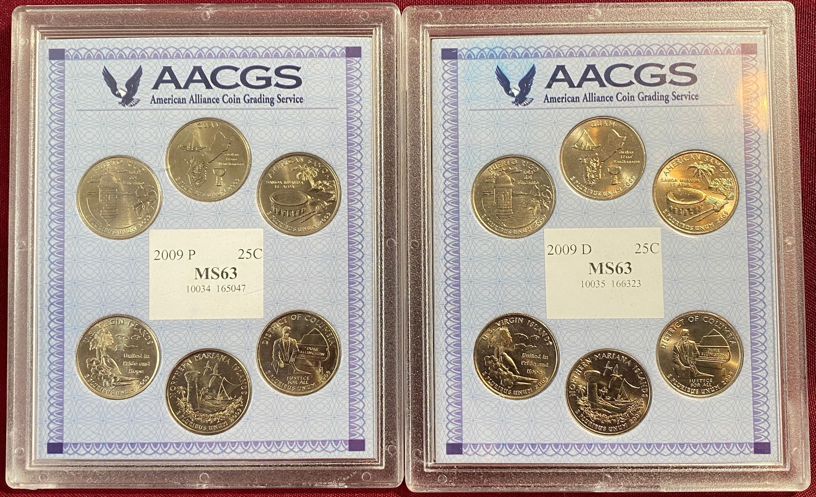 Two AACGS Graded U.S. Territories Quarter Sets - 2009-D MS63 & 2009-P MS63 (1 of 5)