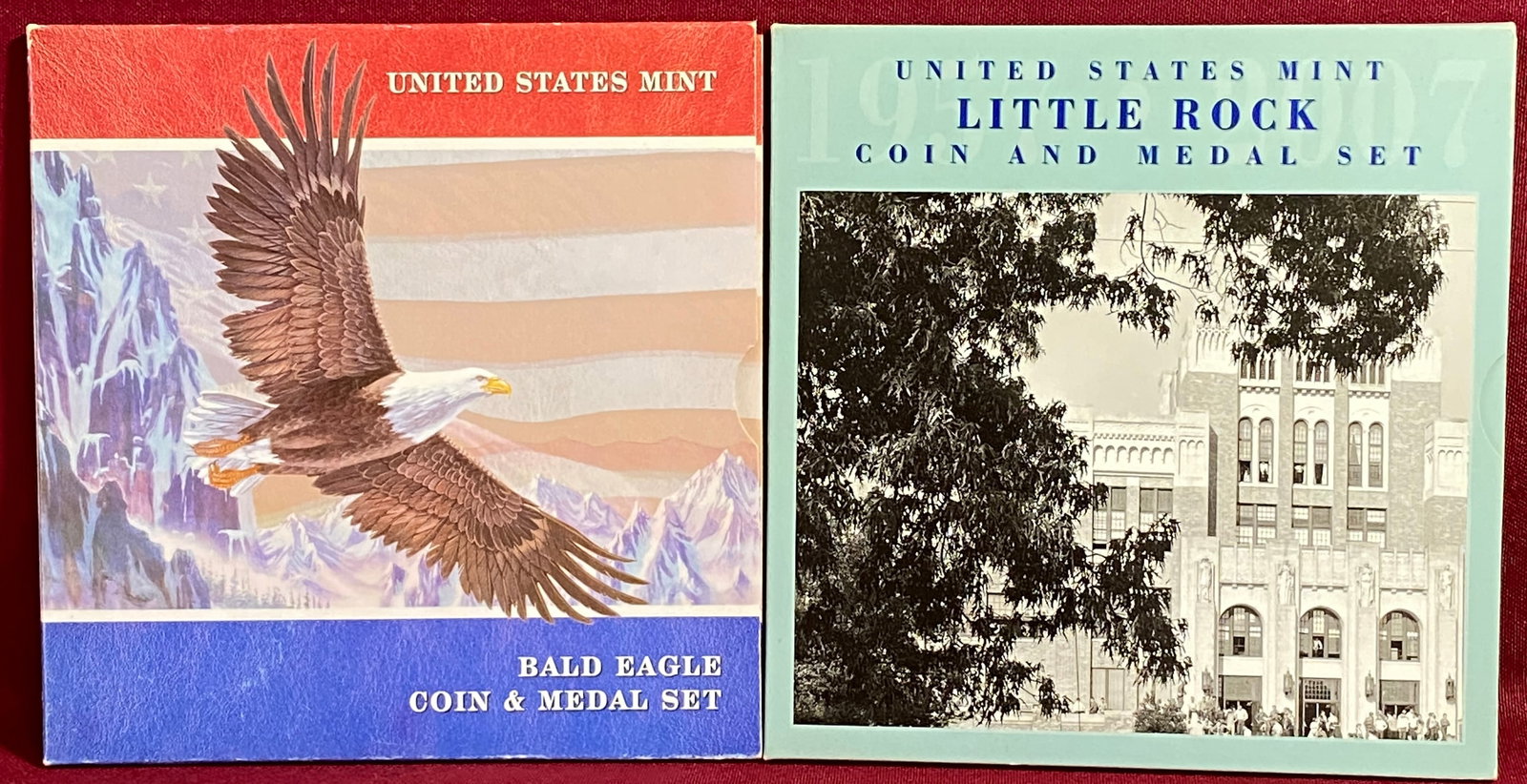 Two Commemorative Silver Dollar and Medal Sets - 2007 Little Rock & 2008 Bald Eagle: Two Commemorative Silver Dollar and Medal Sets - 2007 Little Rock & 2008 Bald Eagle