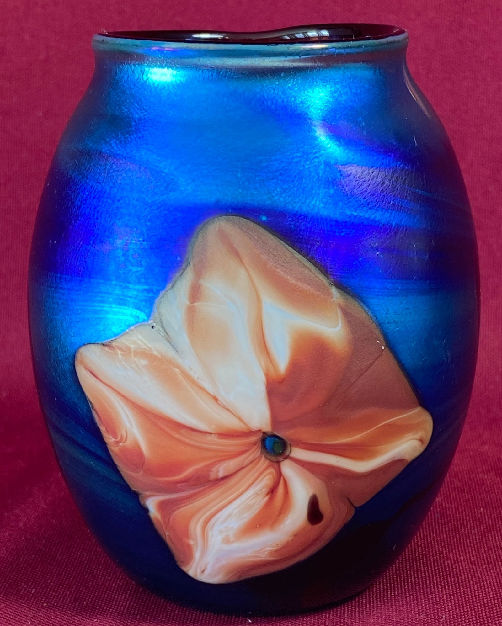 Vintage 1979 Josh Simpson Signed Limited Edition 2/18 Abstract Flower Applied Iridescent Vase - (1 of 12)