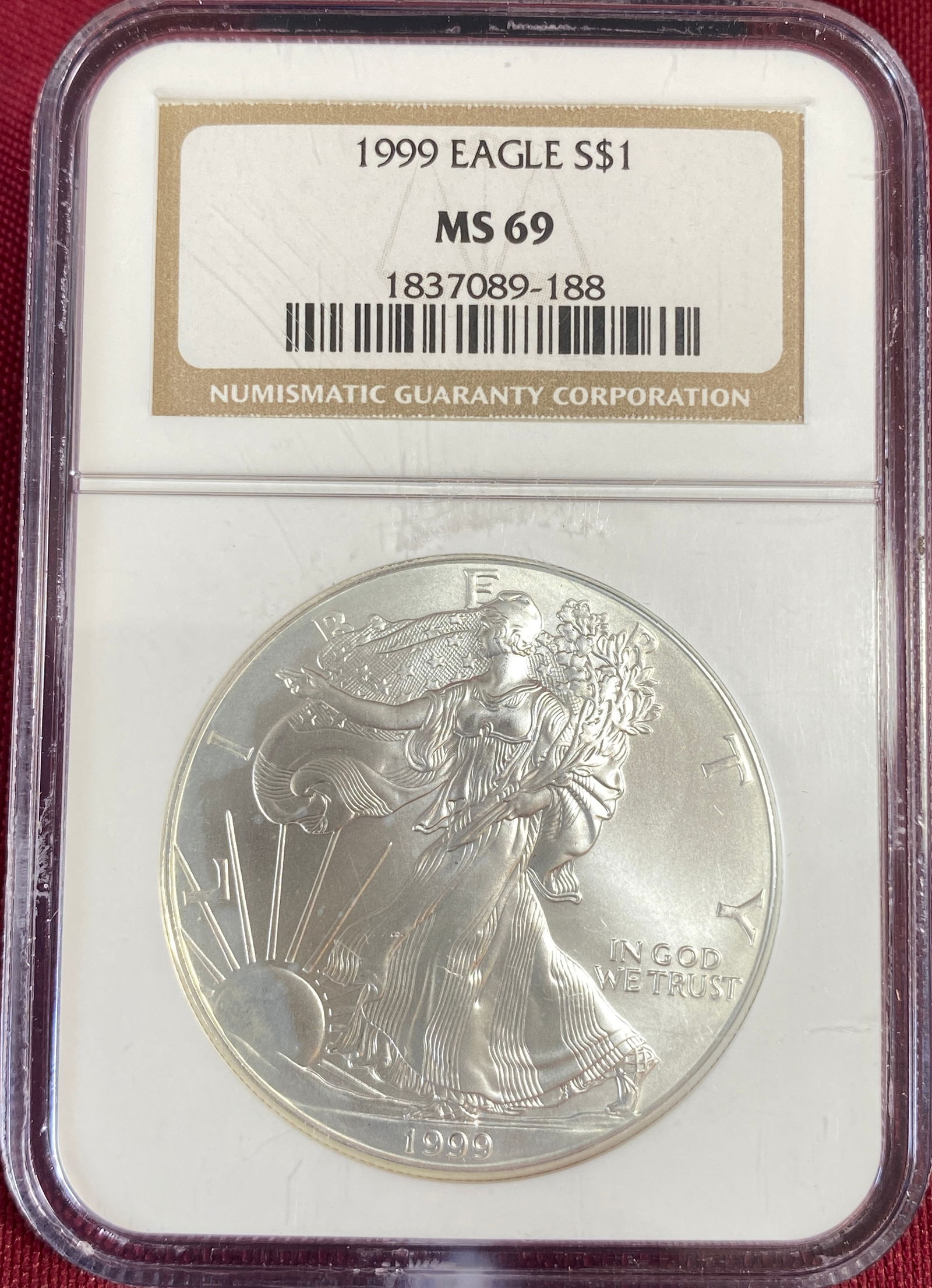 Graded 1999 One Ounce .999 Fine Silver Eagle - MS69 by NGC (1 of 3)
