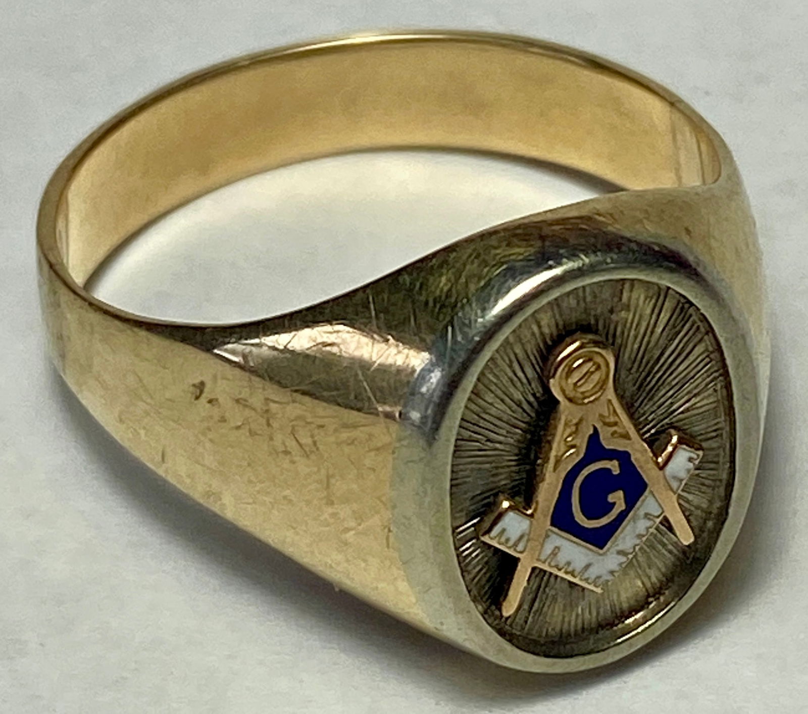 14K Tested Gold Masonic Ring Size 12.75 - 8.06 Grams - Tested - No Gold Mark (1 of 6)