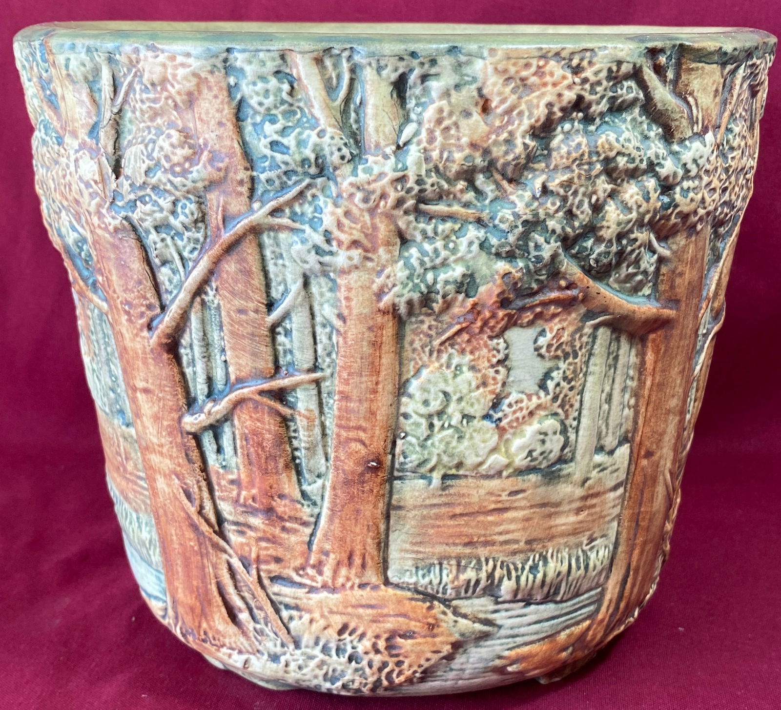 1920s Weller Pottery 'Forest' Jardiniere - 8.75"Wx7.5"T (1 of 6)