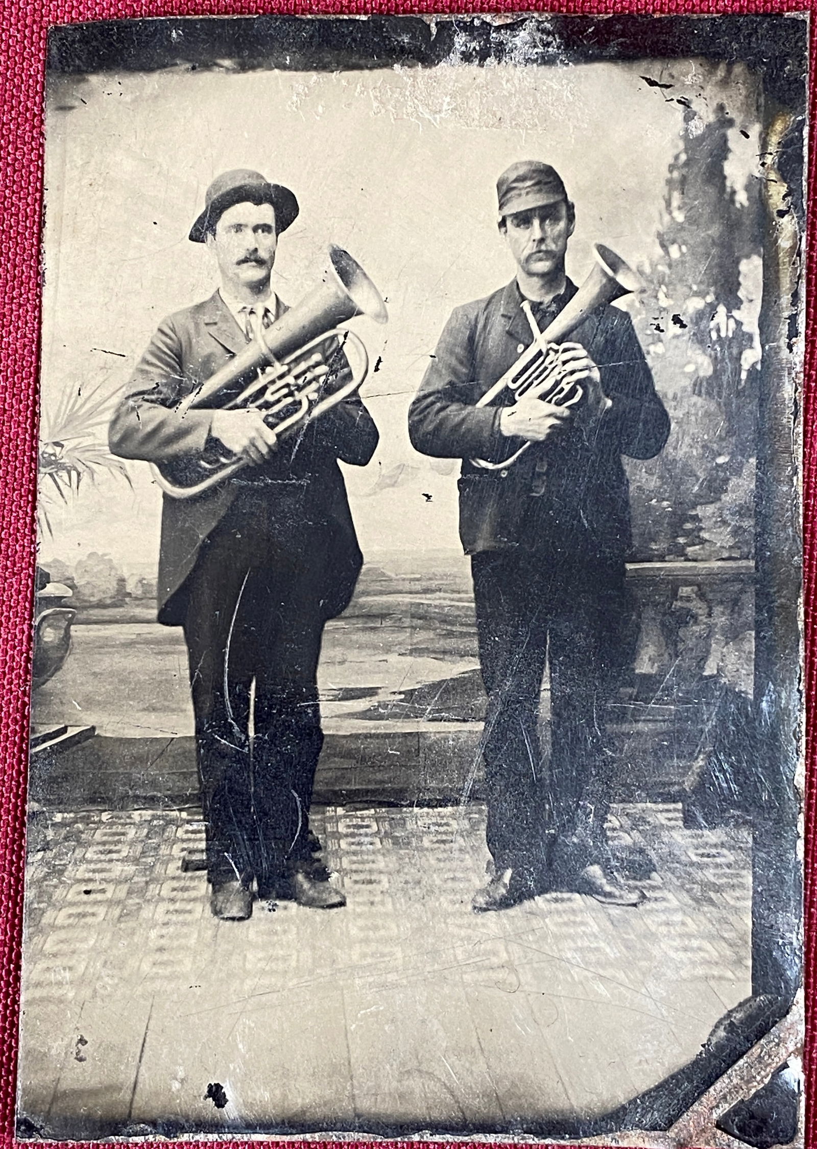 Antique Tintype of Two Men with Brass Horns - Euphonium Horn & Other (1 of 7)