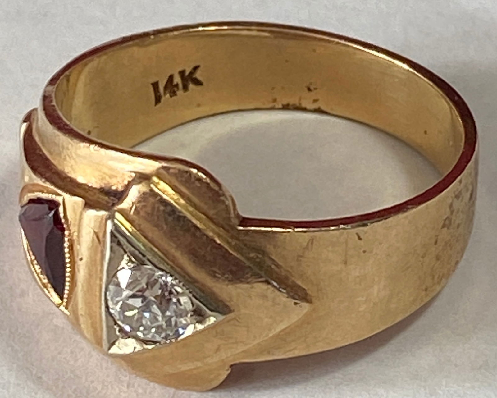 14K Gold Diamond and Garnet Ring Size 10.25 - 7.18 Grams - Possibly Ruby (1 of 9)
