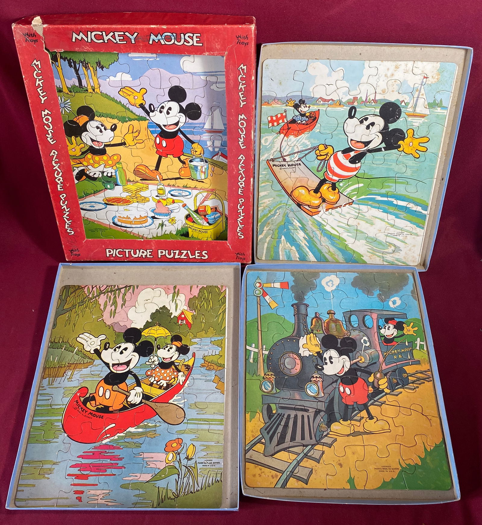 Vintage Walt Disney Mickey Mouse Marks Bros. Picture Puzzles - Four Puzzles with Trays (1 of 8)