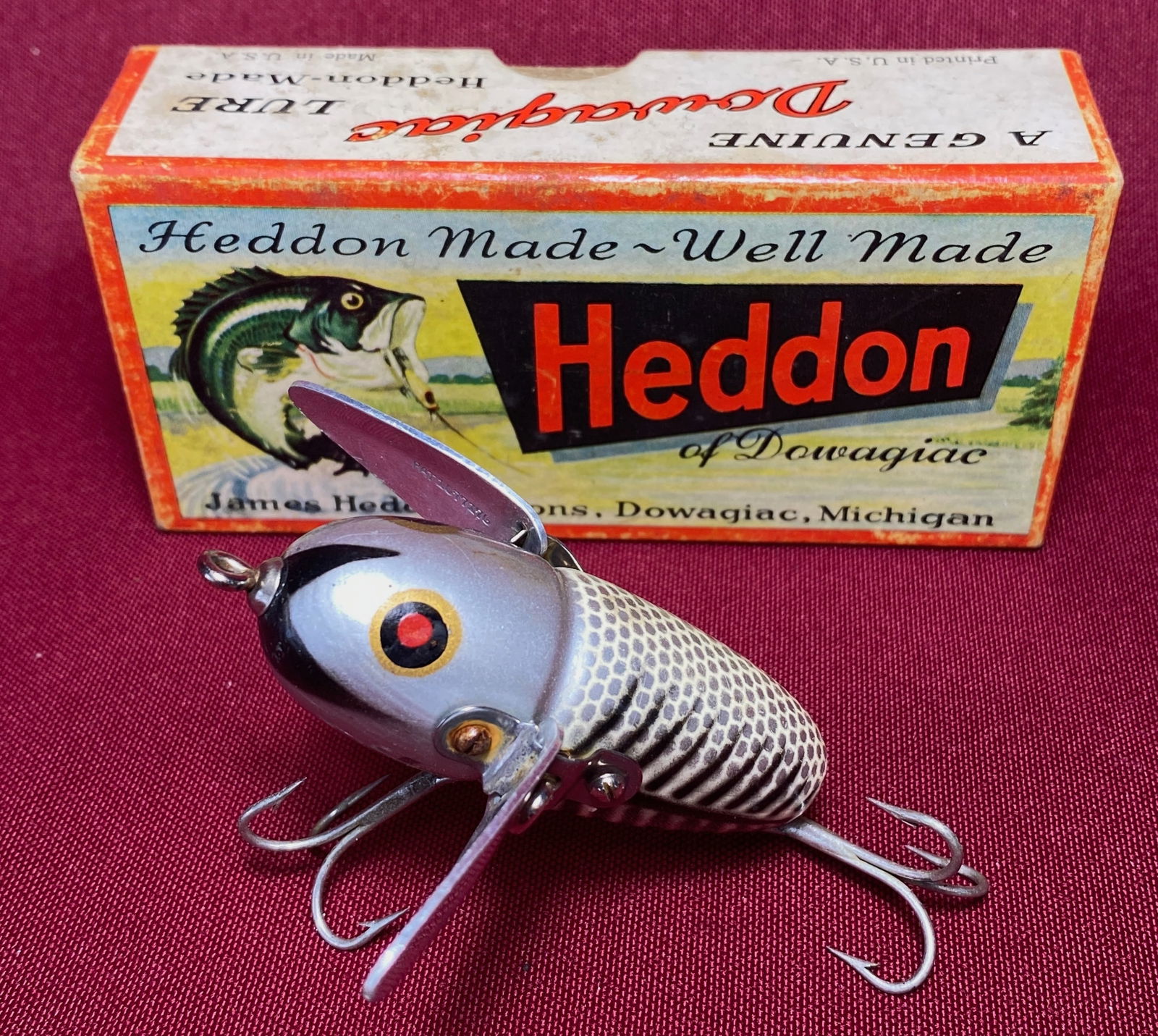 Old Heddon Crazy Crawler Fishing Lure and Heddon Dowagiac 2120-BF Craze Crawler Lure Box (1 of 8)