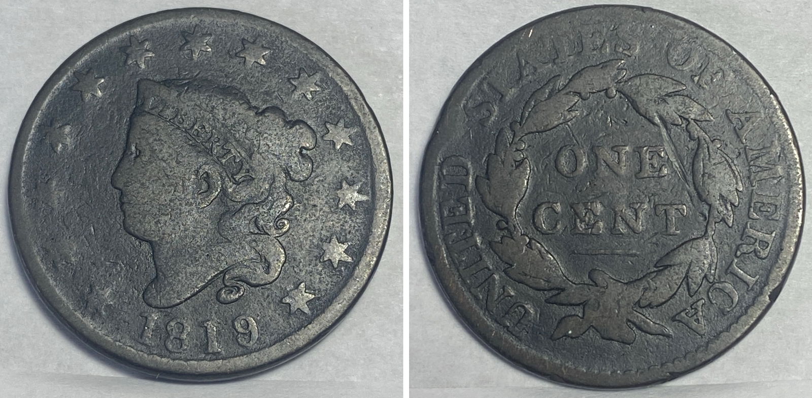 1819 (9 Over 8) Large Cent Coin: 1819 (9 Over 8) Large Cent Coin