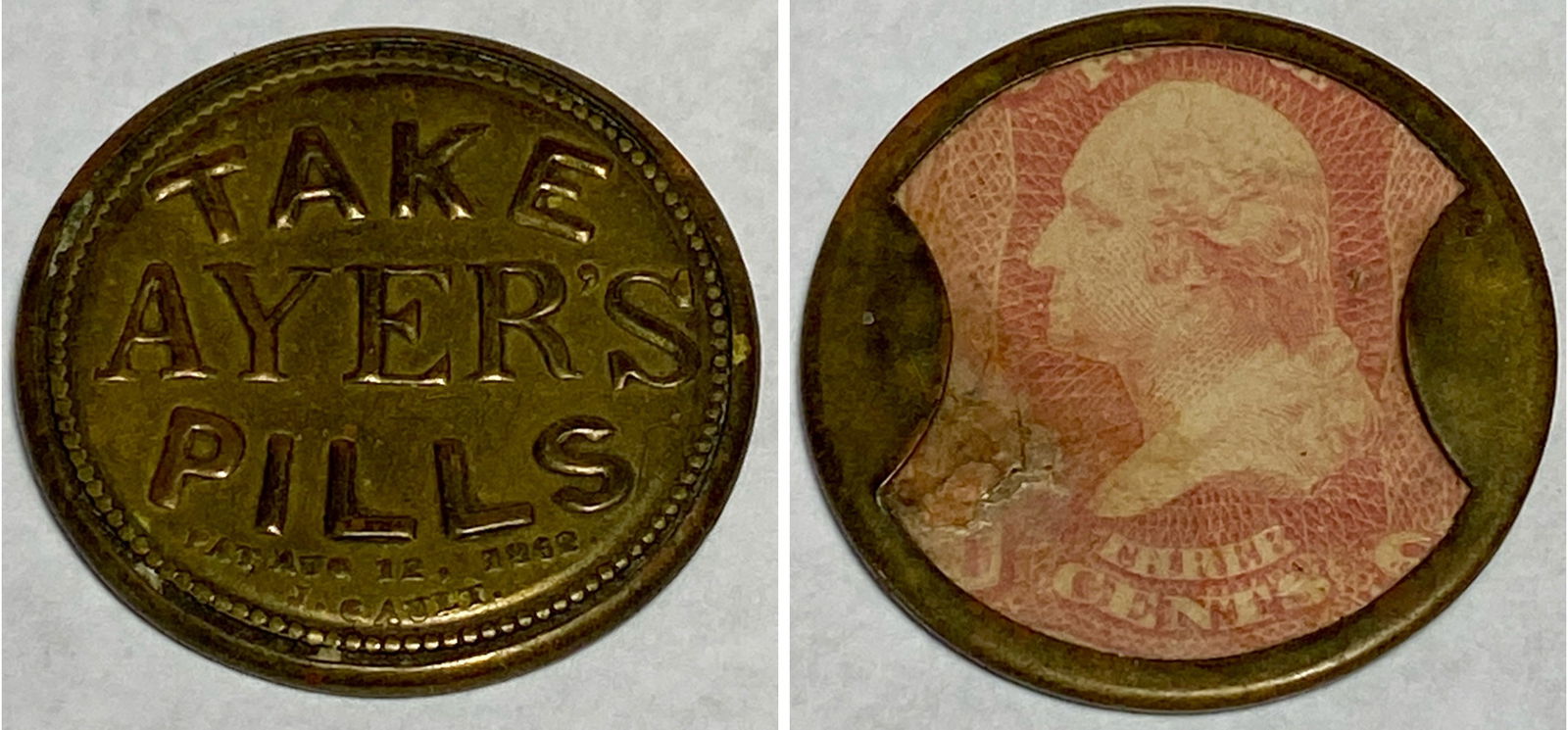 Ayers Pill Token with Early George Washington Stamp (1 of 5)