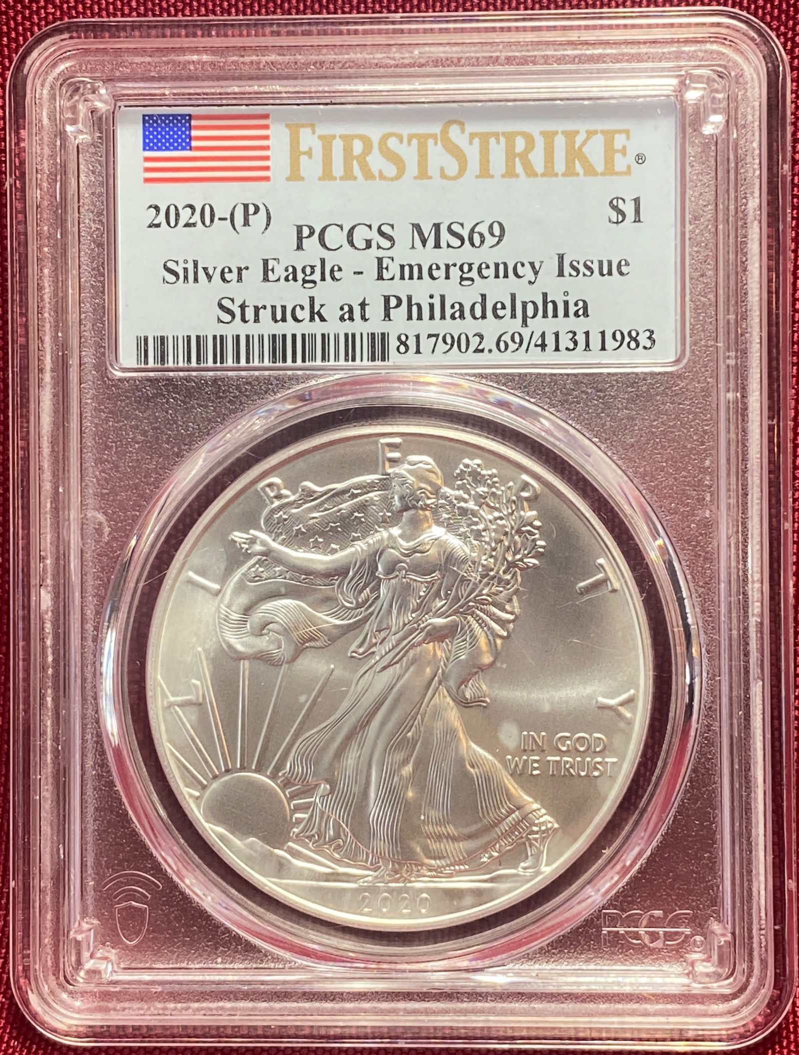 Graded 2020-P One Ounce .999 Fine Silver Eagle - Emergency Issue - MS69 by PCGS (1 of 3)