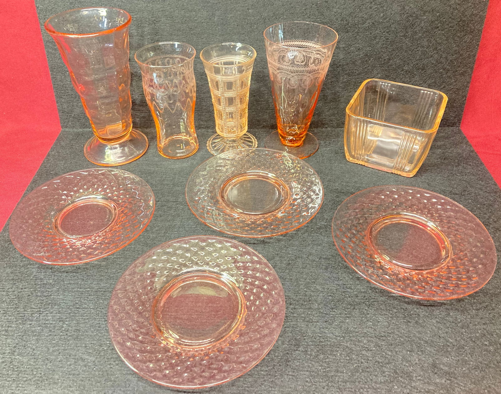 Nine Pieces of Various Design Pink Depression Glass - Absolutely No Shipping (1 of 3)