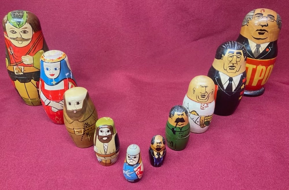 Two Vintage Wooden Five Piece Dolls - Henry VIII & Russian Political Leaders: Two Vintage Wooden Five Piece Dolls - Henry VIII & Russian Political Leaders