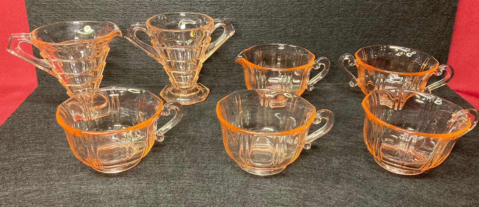 Seven Pieces of Pink Depression Glass - Cream & Sugar, Coffee & Tea Cups - Absolutely No Shipping (1 of 3)
