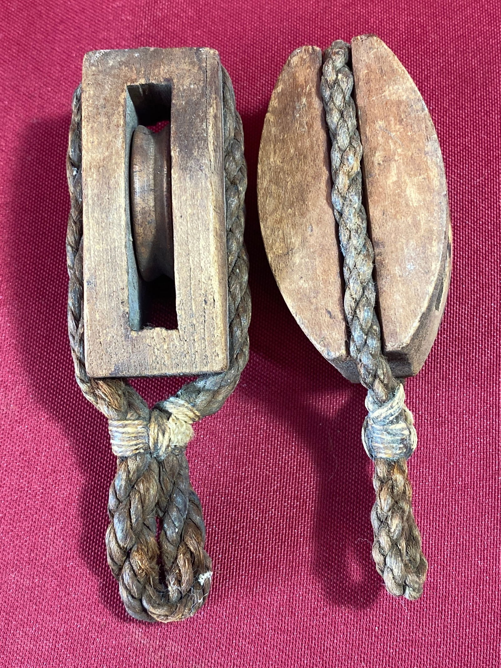 Two Miniature Wooden and Rope Block & Tackles - Approx 5" (1 of 4)